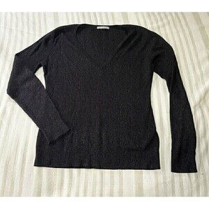 H&M Ribbed V-Neck Long Sleeve Stretch Top Women’s Large Black Sparkley Glittery